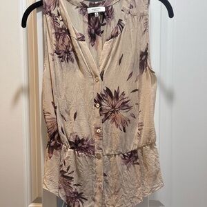 Aritzia Babaton Cream and Purple Floral Sleeveless Blouse